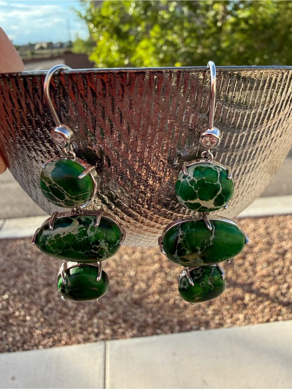 Lucas Lameth Sterling Silver 925 Green Sea Sediment Jasper Dangle Earrings